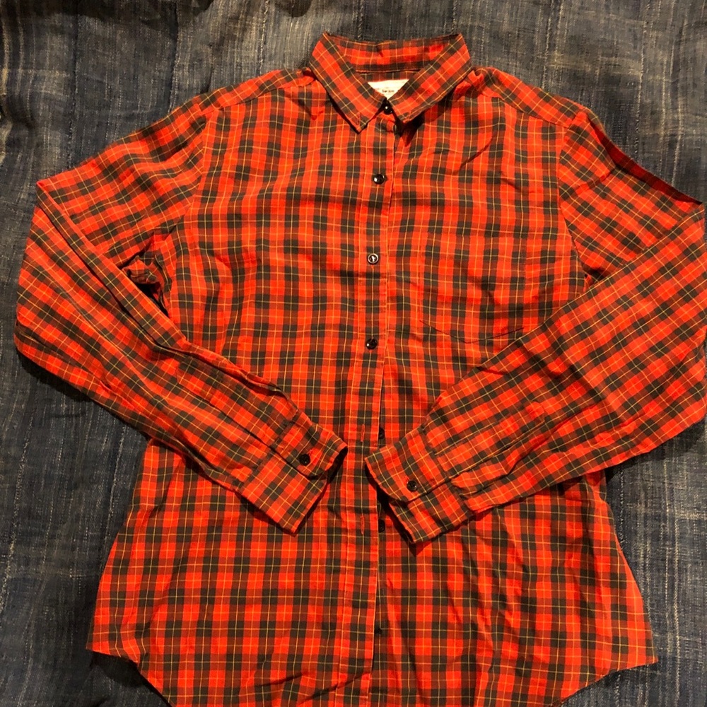 Women’s Vintage Red/Yllw Plaid Shirt, thin + soft
